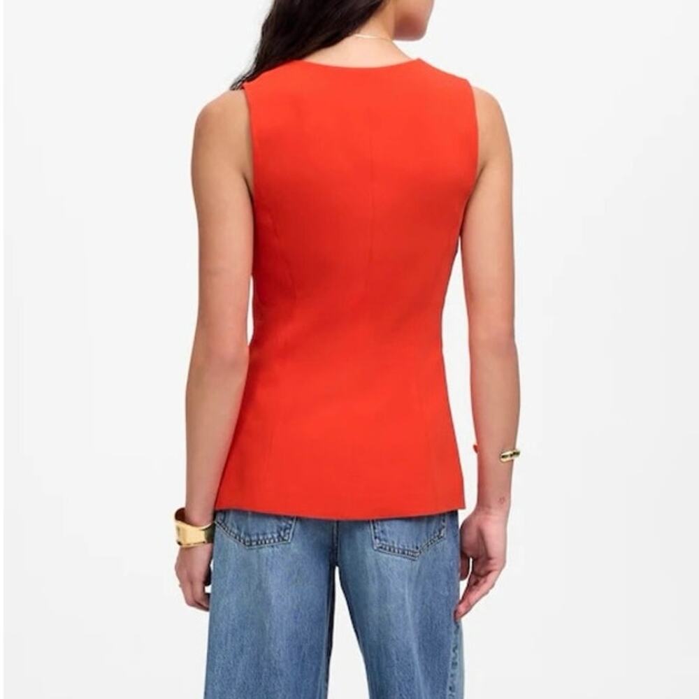 NWT Madewell Cutaway Long Button-Front Lined Vest Bright Flame Red Size 00 - Picture 2 of 9